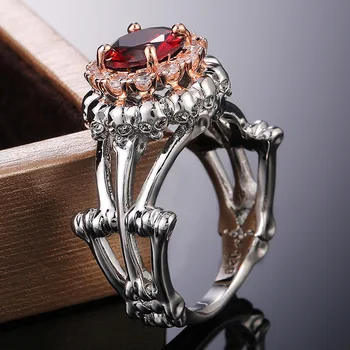 Черепа на скелет, богемное пръстен с инкрустиран червен кристал, женски пръстен, модерно австрийското пръстен с инкрустиран от планински кристал, аксесоари за партита, бижута