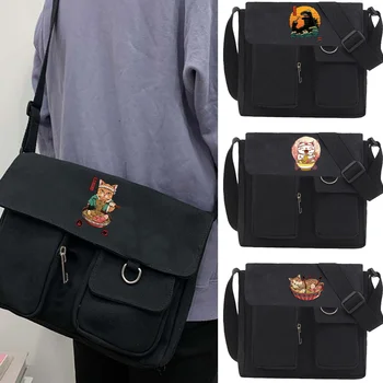 Дамска чанта-месинджър серия Japan Котка за пазаруване, по-голямата голям чанта през рамо, Унисекс, прости ежедневни пътни холщовые чанта през рамо