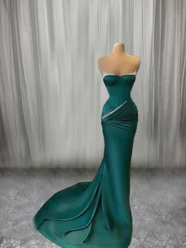 Блестяща зелена вечерна рокля MANRAY, дълго луксозно рокля без презрамки от еластичен сатен 2023, елегантна просто рокля за абитуриентски бал с прерязано, рокля за специални случаи
