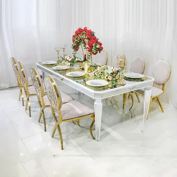 Сватбени аксесоари, маса за хранене с огледално плота от неръждаема стомана за банкетного ресторант