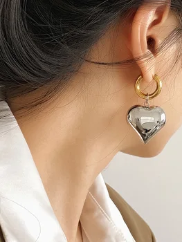 Декларация минималистичен златен сребърен цвят Смесен Твърди висулка във формата на сърце обеци-халки уличен стил корейски бижутата