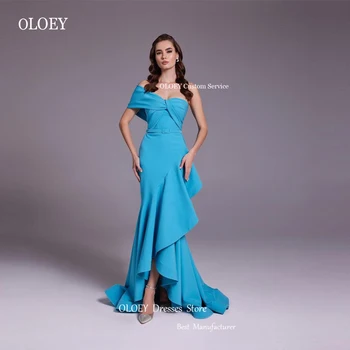 OLOEY Небето сини вечерни рокли на Русалка с къдри от еластичен сатен с едно рамо, рокля за бала в Дубай, арабско-секси вечерна рокля 2023