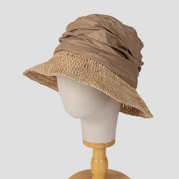 Лятна шапка, дамски слама солнцезащитная плажната принадлежност, Панама, шапка с широка периферия за почивка на открито