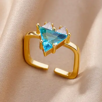 Дамски пръстен със синьо сърце, регулируем пръстен от неръждаема стомана, нестандартен 2023 година в дизайна, сватбени естетически декорации anillos