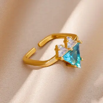 Дамски пръстен със синьо сърце, регулируем пръстен от неръждаема стомана, нестандартен 2023 година в дизайна, сватбени естетически декорации anillos Дамски пръстен със синьо сърце, регулируем пръстен от неръждаема стомана, нестандартен 2023 година в дизайна, сватбени естетически декорации anillos 2