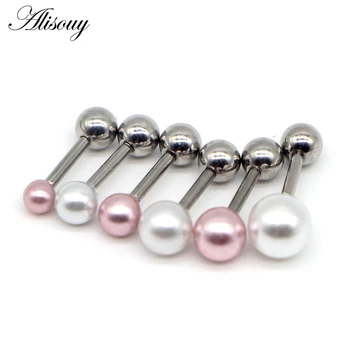 Alisouy 3/4/5/6/8 мм сребрист цвят от неръждаема стомана, бели, розови перлени обеци-карамфил с шариковым перка, пиърсинг отзад дамски обеци-карамфил, 2 бр.