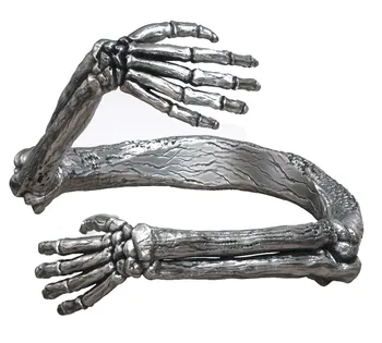 Модно полированное пръстен с виртуален скелет, обнимающее кост ръце, регулируем пръстен унисекс от чисто сребро проба 925