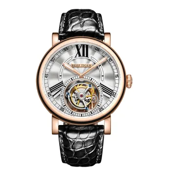 Мъжки Механичен часовник Reef Тигър Classic Serier RGA1999 с Выдалбливающимся циферблат, Истински Турбийоном, Автоматично самостоятелно ликвидация, Механични Ръчни часовници -Rosegold