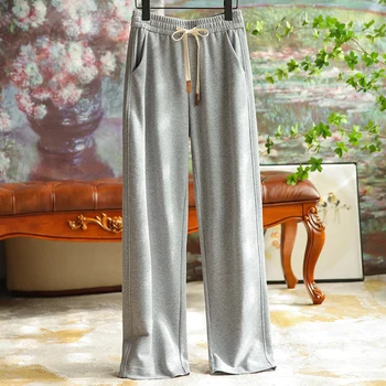 2023 Горещи висококачествени обикновен дамски панталони с широки штанинами, свободни черно-сиви елегантни панталони, офис дамски ежедневни эстетичная облекло