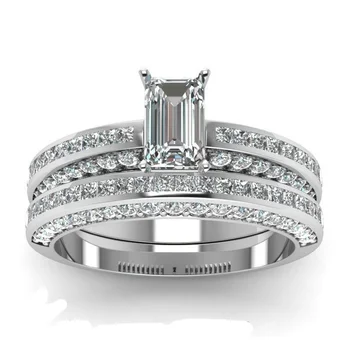 FDLK Изискан женски комплект пръстени от сплав с диаманти принцеса бели сватбени бижута сватба подарък за Коледа и Хелоуин