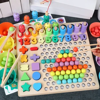 Детски играчки Дървени играчки Монтесори, скоба за тренировка на ръцете и мозъка, мъниста, настолна игра пъзел, математическа игра, играчки за ранно развитие на децата
