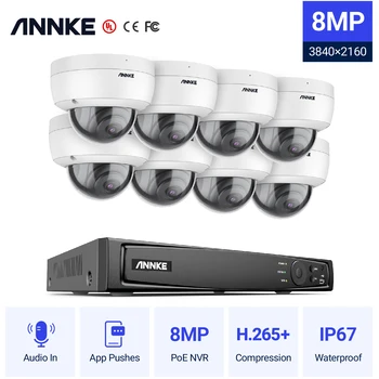 ANNKE 4K 8CH POE Мрежова Система за видео наблюдение NVR Записващо устройство С 8ШТ 4ШТ 8-мегапикселова Аудиозаписывающей IP Камера за Сигурност