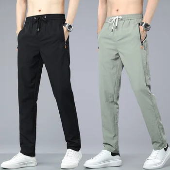 2023 Летни нови мъжки свободни преки тънки ежедневни панталони корейски дишащи панталони от ледената коприна на съвсем малък джоб с цип на Панталон мъжки
