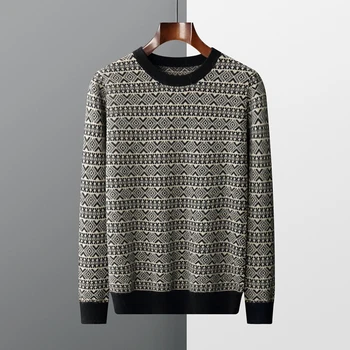 Пуловер с кръгло деколте, подходящ по цвят, есенно-зимен мъжки пуловер от 100% кашмир, висококачествена дишаща блуза