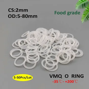 5 ~ 50шт, диаметър 2 мм, диаметър 5 ~ 80 мм, VMQ, бяло силикон о-пръстен, уплътнители, о-пръстен от хранително-вкусовата каучук, водоустойчив за миене