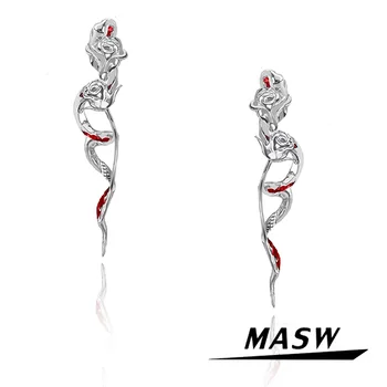 MASW Оригинален дизайн, Съвременни бижута от висококачествена месинг с дебел посеребрением, обеци във формата на змия рози за жени, подарък, за партита 2023