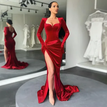 Жена секси червена бархатное рокля с цепка средна дължина, есента модно памучно рокля с V-образно деколте, рокля с ръкави-ръкавици, елегантна клуб рокля за парти