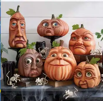Украса за Хелоуин Странно човешко лице от Тиква смола Десктоп украса Смешно човече Тиква детски играчки аксесоари за парти на Хелоуин