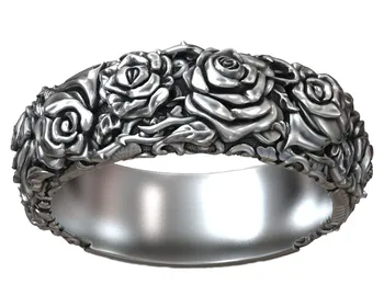 Рози с модел под формата на шипове, Байкерское Романтична Жена Сватбена Годежен Художествено изображение на пръстен от масивно сребро проба 925