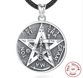 Пентаграмът руни 925 сребро тетраграмматон висулка амулет Звезда Пазител на подарък за мъже, жени
