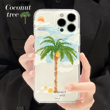 Летен калъф за мобилен телефон с графити под формата на кокосова палма за iPhone 14 13 12 11 Pro Max XS Max X 7 8 Plus SE 2020, седалките, прозрачен мек силиконов калъф