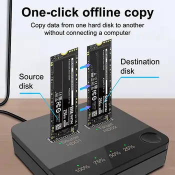 Корпус SSD с две отделения USB 3.1 M. 2 SATA, докинг станция, клонирующий устройство, автономен твърди четец, твърд диск за съхранение на данни, диск копирна машина Корпус SSD с две отделения USB 3.1 M. 2 SATA, докинг станция, клонирующий устройство, автономен твърди четец, твърд диск за съхранение на данни, диск копирна машина 2