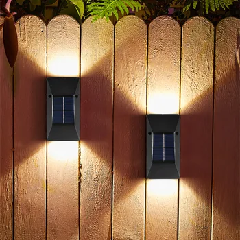 6 Led слънчев, с монтиран на стената лампа, Открит водоустойчив нагоре и надолу светлинен осветление, Украса на градината Външни слънчева светлина Стълба на Оградата лампа