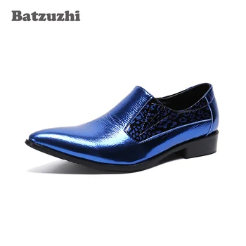 Batzuzhi/Сини Мъжки обувки от естествена кожа Ръчно изработени, Мъжки Кожени обувки-Oxfords с остри пръсти, Вечерни zapatos de hombre, Голям Размер US12