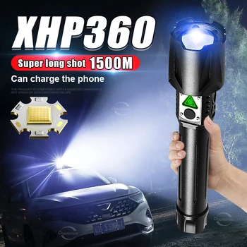 XHP360 2023 НОВИ Ултра Мощни Led Светлини за Самозащита Къмпинг EDC Водоустойчив Фенер 5000LM Висока мощност Факел Светкавица