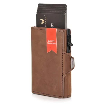 Мъжки портфейл, държач за карти, метален кожена автоматично чантата с няколко карти, скоба за карти с голям капацитет, преносими пътни принадлежности