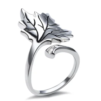 Кленов лист от сребро 925 проба, регулируем пръстен за палеца, прост отворен пръстен с листа, бижута, подаръци за жени, мъже, момичета