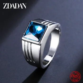 ZDADAN пръстен от сребро 925 проба с квадратна син кристал за жени, вечерни модни бижута