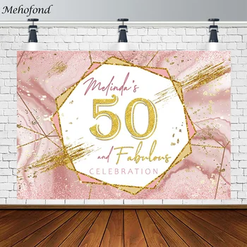 Mehofond Женски на 50-ия ден от раждането, златисто-розов мрамор геометричен фон за снимки, потребителски текст, декор за парти, фотосесии във фото студио