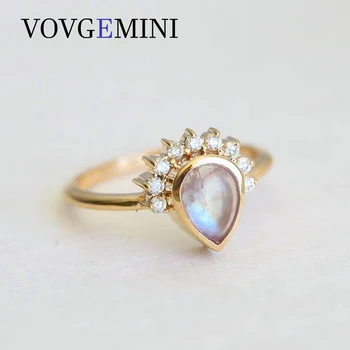Лунен камък грушевой кройка VOVGEMINI от чисто злато, 18 Карата, женски муассанит, годежен пръстен, Бижута, Бельо сребърен пръстен Au750, аксесоари