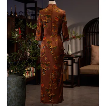 Жена китайското традиционно тънката рокля с кофейным принтом, костюми, дълги рокли, секси Ципао Жена китайското традиционно тънката рокля с кофейным принтом, костюми, дълги рокли, секси Ципао 2