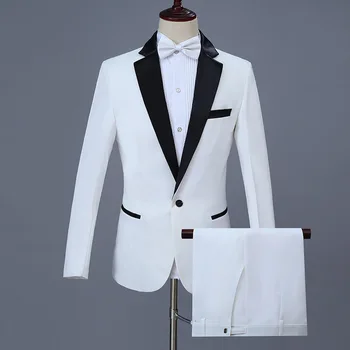 Мъжки костюми копчета с дълъг ръкав, вечер банкетни рокли, бели сватбени смокинги, комплект от две части, комплект панталон голям размер 4xl