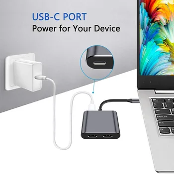 USB C ДО Двойно HDMI-съвместим Адаптер 4K С Троен Дисплей Видео Конвертор USB C В 2 USB Хъб, Аудио Усилвател За iPad Air