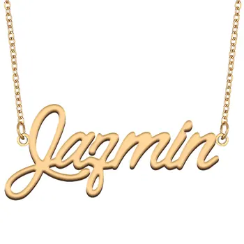 Колие с името на Jazmin за жени, бижута от неръждаема стомана, окачване с табелка златен цвят, колие Para Mujer, колиета с главни букви