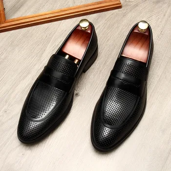 Класически мъжки мокасини в черно, кафяво от естествена кожа, мъжки модел обувки без закопчалка ръчно изработени обувки за сватбени партита, официални костюми, мъжки обувки Класически мъжки мокасини в черно, кафяво от естествена кожа, мъжки модел обувки без закопчалка ръчно изработени обувки за сватбени партита, официални костюми, мъжки обувки 2