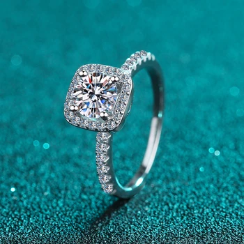 Маркова новост D цвят 1 карата годежен пръстен с лосиным камък S925 сребърен вечното пръстен, годежен пръстен за жени, бижута, подаръци с високо качество