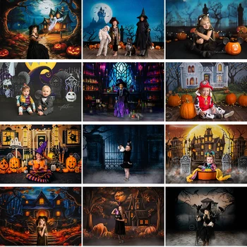 Фон за снимки на къща с духове на Хелоуин, отделени торта, фон за снимки, заключване, тиква, детска портретна фотография студио