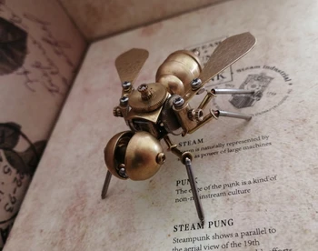 3D механично насекомо в стил steampunk, златна пчела, една седалка, всички метални творчески украшение ръчна изработка - готов продукт