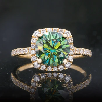 Зелен муассанит с един ангажимент пръстен от злато 18 карата за жени, създаден в лаборатория диамантен годежен пръстен, подарък за годишнина