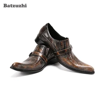 Batzuzhi/ Вечер Кожени Модела обувки; Мъжки Индивидуалност; Мъжки обувки с остър пръсти и се деформира; Класически Кожени обувки; Мъжки обувки Бизнес