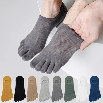 3 чифта мъжки чорапи за бягане с отворени пръсти, къси ластични чорапи от плътен памук, абсорбиращи потта, невидими за пет пръста, с дълбоко деколте лодка в глезена