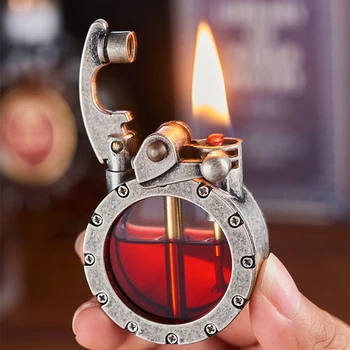 Креативен ретро-рокер керосин запалка Метална прозрачен резервоар за масло Запалка с открит пламък Аксесоари за пушачи мъжки малки инструменти