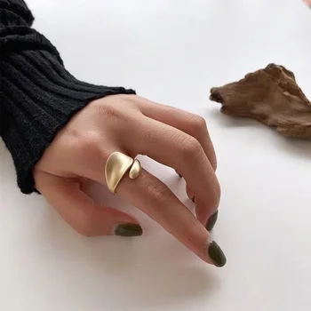 Геометрични открити пръстени от корейски метал златен цвят, за мъже и жени, реколта пръстен в стил пънк, регулируеми пръстени за пръстите, бижута