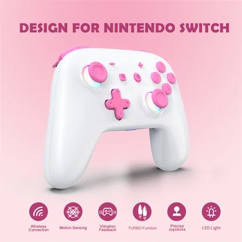 Безжичен контролер за Switch Розово контролера на Nintendo Switch Pro Led джойстик с функция събуждане, регулируема движение Turbo