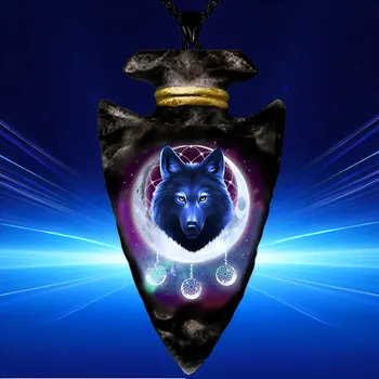 Колие с отложено във формата на волчьей главата с изображение на индийския на животното, креативни аксесоари в стил пънк, хип-хоп, Лунният вълк, черна верижка
