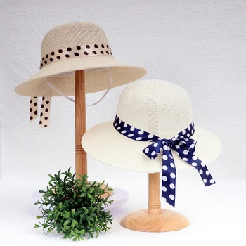 Сгъваема сламена шапка в рибарски стил с лък, дамски солнцезащитная шапка за сладки лятната ваканция, ежедневни дамски плажна шапка за момичета
